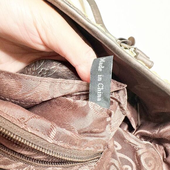 Brighton Natalie Basket Straw Woven Handbag Purse Tote Bronze Brown Leather Trim - Picture 10 of 13